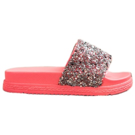 Seastar Modieuze pantoffels op het platform rood roze zilver