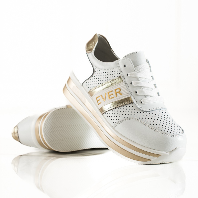 SHELOVET Witte leren sneakers op het Goodin platform