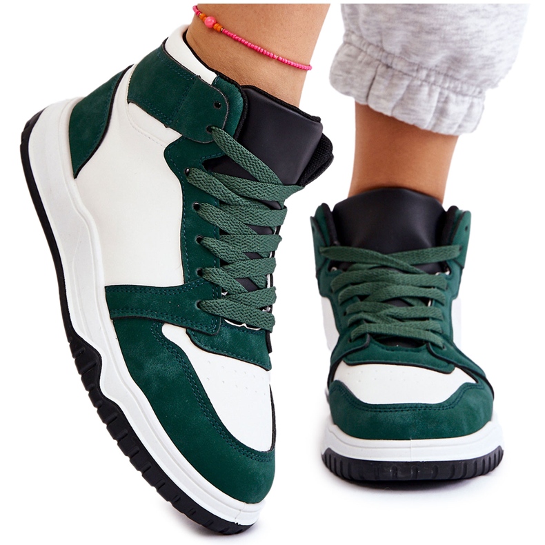 BM Hoge dames sportschoenen sneakers wit-groen gerucht groente