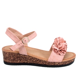 Sleehak sandalen met bloemen Pionter Pink roze