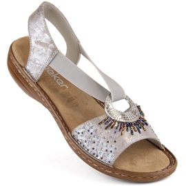 Comfortabele damesslip-on sandalen met metallic elastiek Rieker 60880-90 zilver