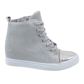 Zilveren sneakers op de wedge DD385-2 grijs