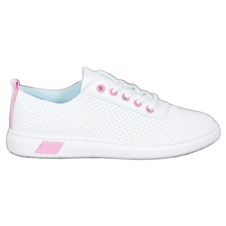 SHELOVET Opengewerkte sneakers met eco-leer wit roze