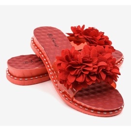 Rode slippers met bloemen N-49 rood 3
