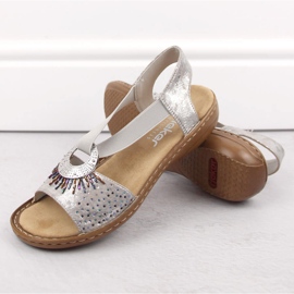 Comfortabele damesslip-on sandalen met metallic elastiek Rieker 60880-90 zilver 4