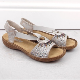 Comfortabele damesslip-on sandalen met metallic elastiek Rieker 60880-90 zilver 6