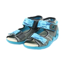 Befado kinderschoenen sandalen met leren inzetstuk 350P062 blauw grijs 3