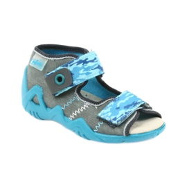 Befado kinderschoenen sandalen met leren inzetstuk 350P062 blauw grijs 1