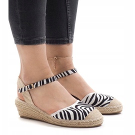 Zebra sleehak sandalen espadrilles LLI-3M88-7 wit zwart 1