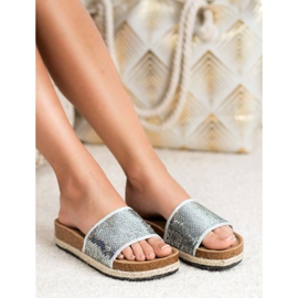 Kylie Zilveren Pantoffels Met Pailletten grijs 1