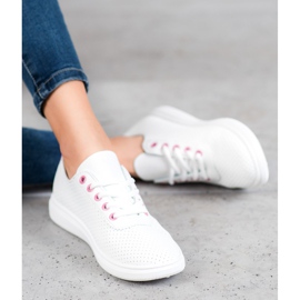 SHELOVET Opengewerkte sneakers met eco-leer wit roze 1