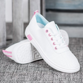 SHELOVET Opengewerkte sneakers met eco-leer wit roze 2