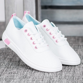 SHELOVET Opengewerkte sneakers met eco-leer wit roze 3