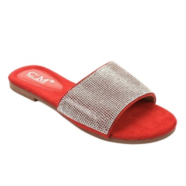 Rode pantoffels met zirkonia 839-761 rood grijs 1