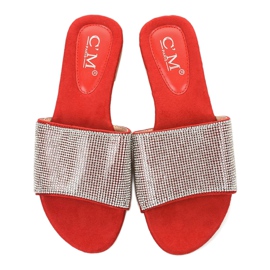 Rode pantoffels met zirkonia 839-761 rood grijs 4