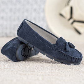 Comfortabele leren loafers van VINCEZA blauw 2