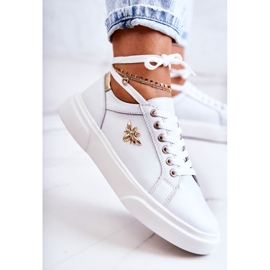 Vinceza Leren sportschoenen met witte Calerie-decoratie gouden 3