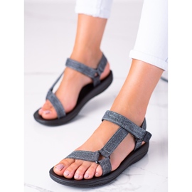 SHELOVET Denim sandalen met klittenband marineblauw veelkleurig 3