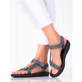SHELOVET Denim sandalen met klittenband marineblauw veelkleurig 2