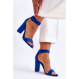 Donkerblauwe Jacqueline suède sandalen met hoge hak 4